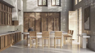 Designer bar stools in a contemporary kitchen area.