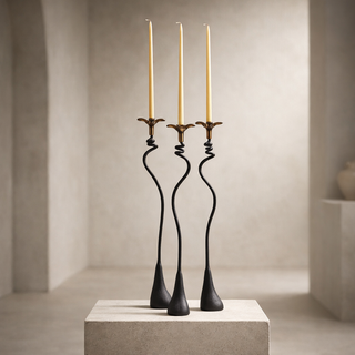 Jasmine in Bloom Candleholder, three candleholders with tapers on a plinth