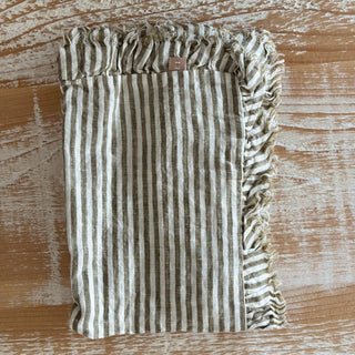 Olive Stripe Ruffle Linen Napkins