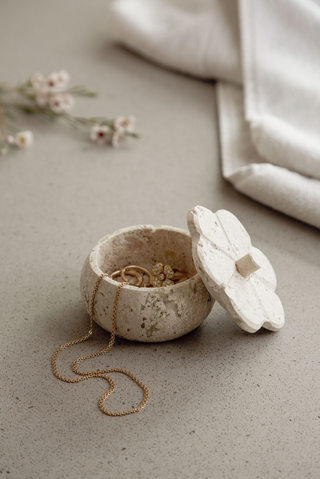 Beige Travertine Trinket Box | Small