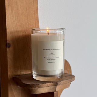 Oud, Rose + Myrrh Handcrafted Soy Candle | Clear Jar