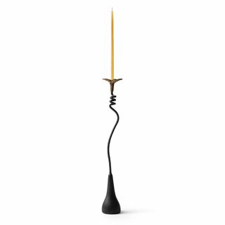 Jasmine in Bloom Candleholder, front view with taper candle on white