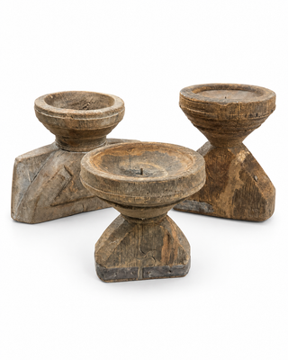 Antique Indian Wooden Seeder Candle Holder