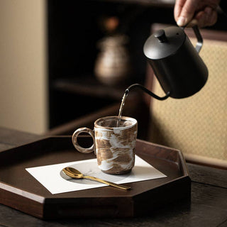Handmade Stoneware Espresso Cup, White/Brown