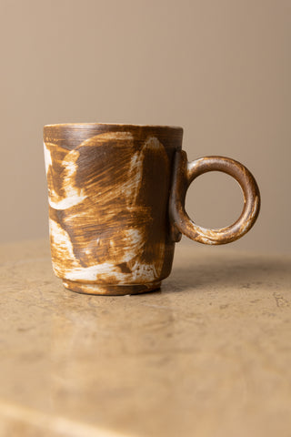 Handmade Stoneware Espresso Cup, White/Brown