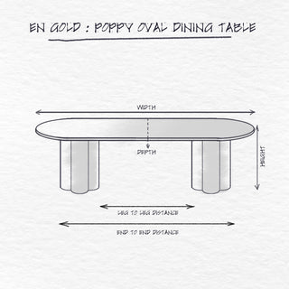 Poppy Oval Dining Table dimensions