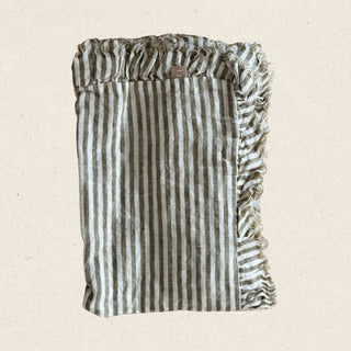 Olive Stripe Ruffle Linen Napkins