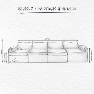 Santiago Modular Sofa, Chocolate Velvet, 4 Seater dimensions