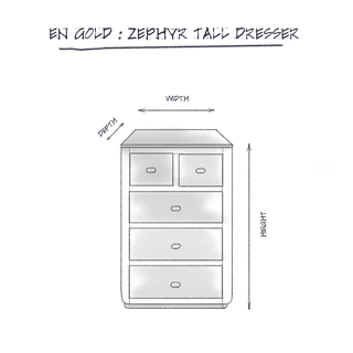 Zephyr Tall Dresser | Honey Burl dimensions