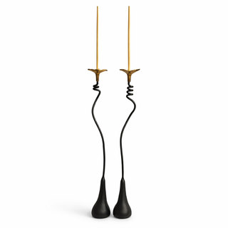 Jasmine in Bloom Candleholder, pair of candleholders with tapers on white