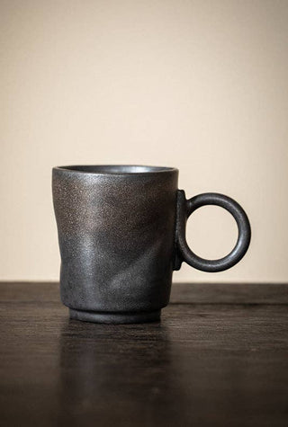 Handmade Stoneware Espresso Cup, White/Brown