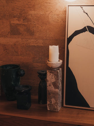 Opus Large Marble Candle Holder, Nougat