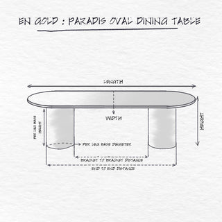 Paradis Oval Dining Table, Natural White dimensions