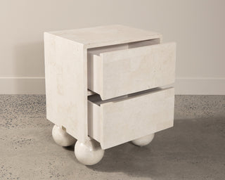 en gold fossil stone bedside tables with draws